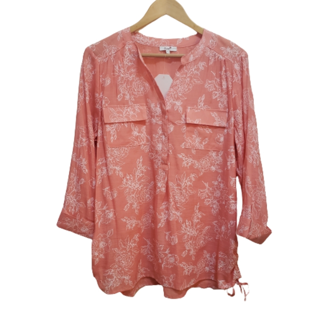 POPPI 3/4 Sleeve Ruched Blouse, NWT: size XL